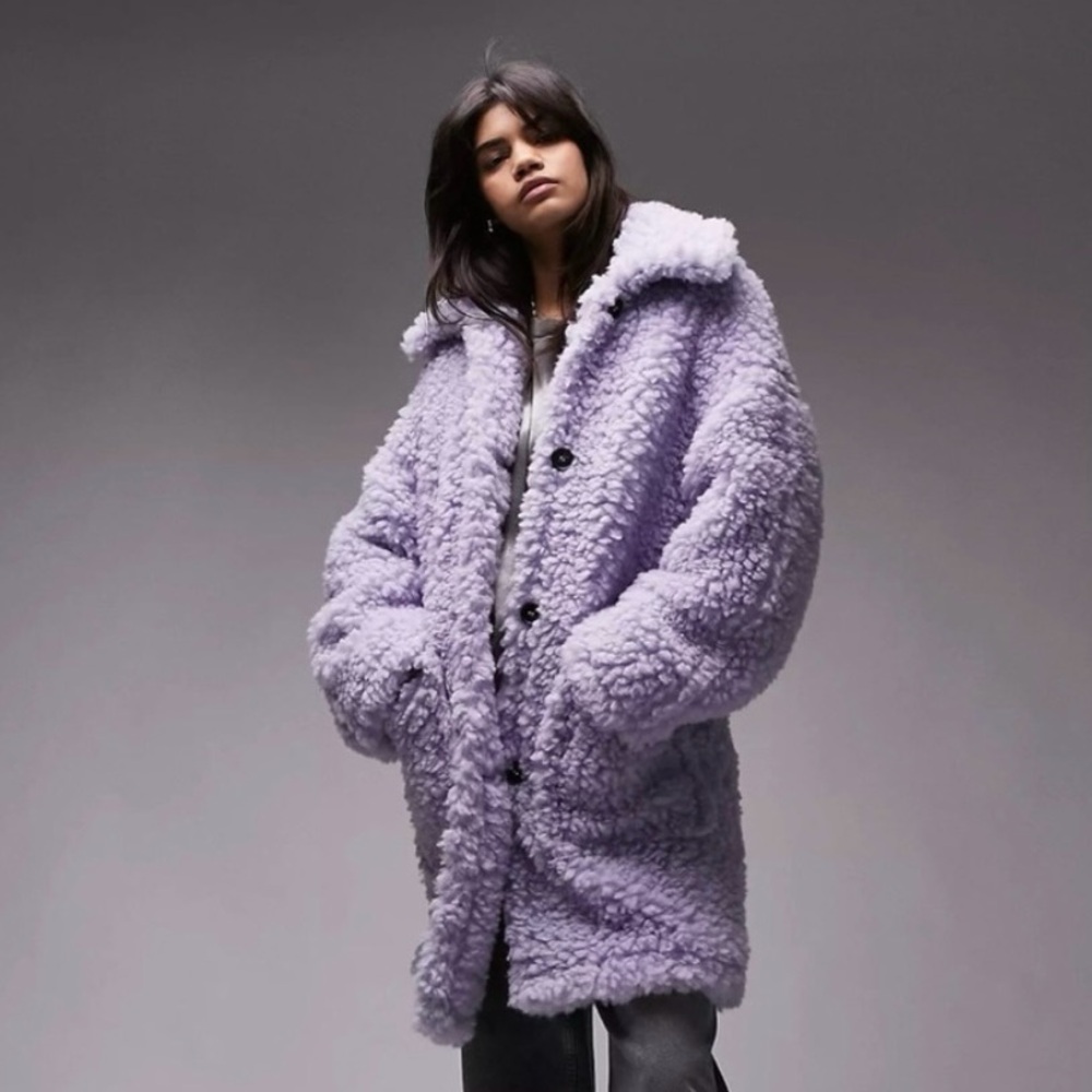 Topshop chunky faux shearling teddy midi coat